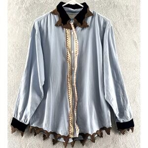 Taylor G. Dallas Shirt Womens Small Light Blue Long Sleeve Lace Button Down
